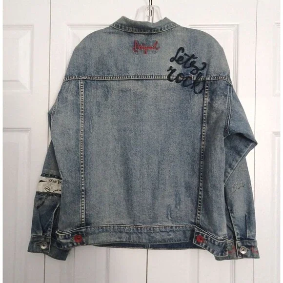 Desigual Women's Chaq Yes Embroidered Jean Jacket Blue Size M 100% cotton - Picture 15 of 16